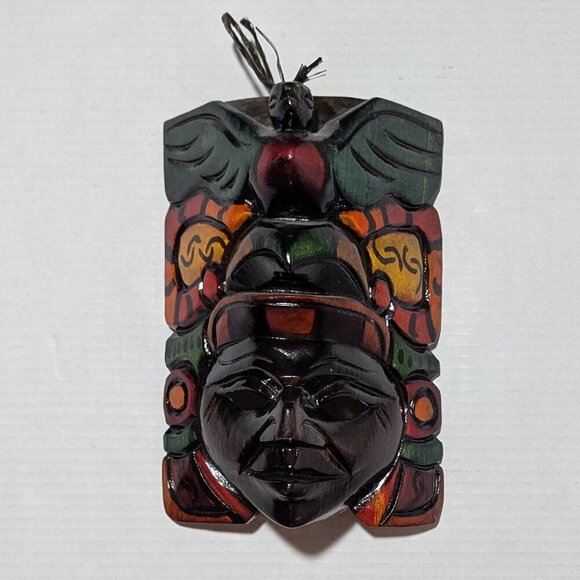 Mayan Glazed Painted Totem Face Mask Wood COSTA Rica - Picture 1 of 4